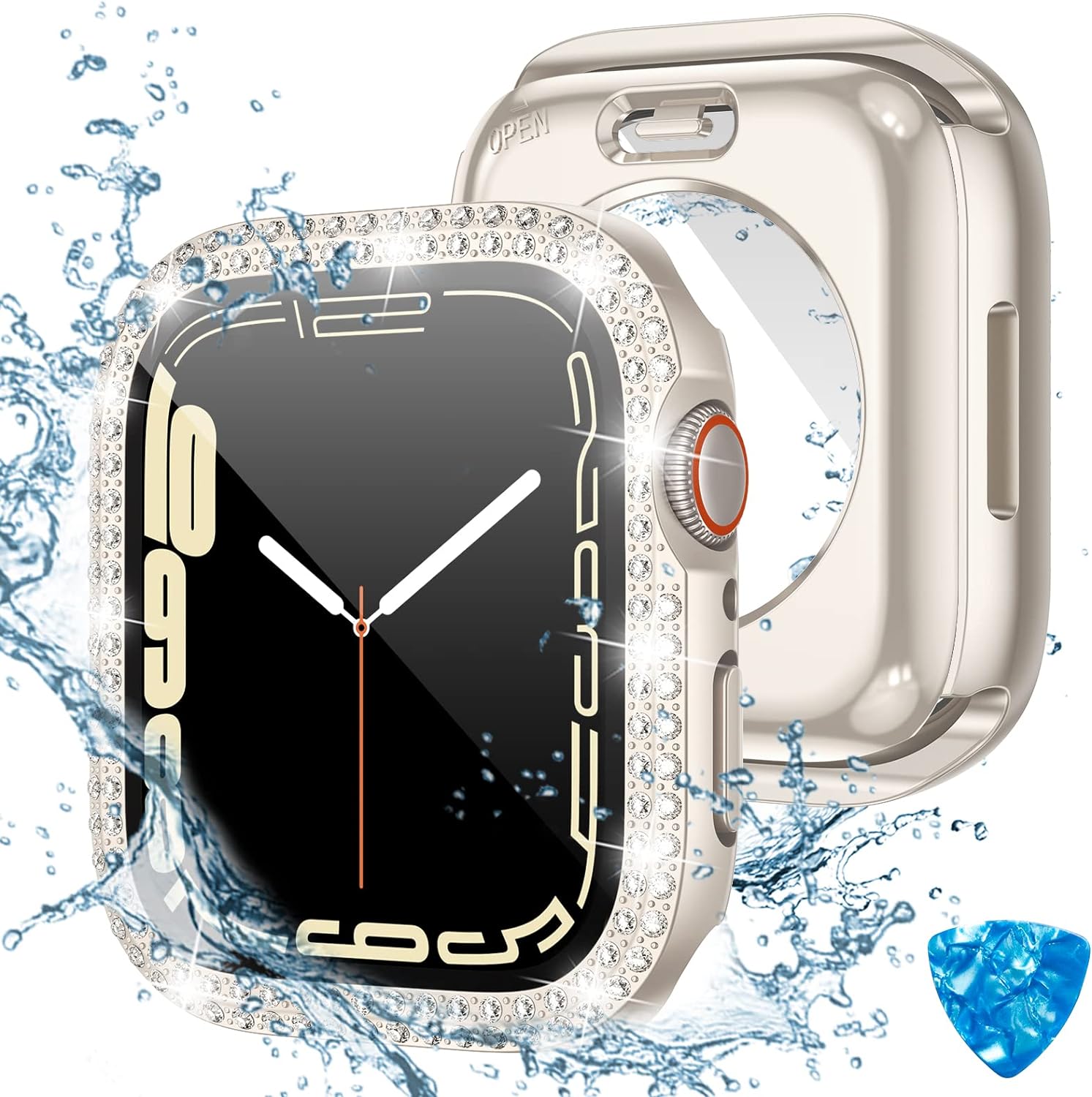 Tensea [2 in 1] for Waterproof Apple Watch Screen Protector Series 8 7 41mm Accessories, iWatch Hard Diamond Bumper Case Built-in Tempered Glass Film, Front & Back Bumper, Bling Face Cover Women - Image 1